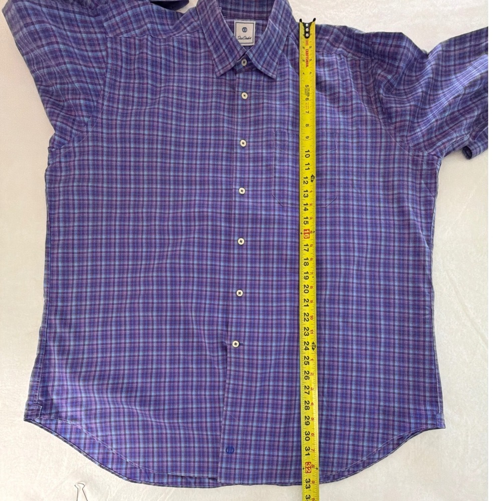David Donahue Men XXL Purple Blue Plaid Long Sleeve Cotton Button Down Shirt - Picture 7 of 10